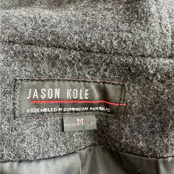 Women’s Jacket JASON KOLE Coat Grey Wool Long Sleeve Button Front Hooded Coat - Picture 8 of 9